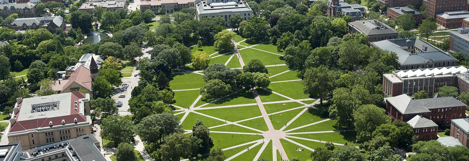 Aerial view of the Ohio State University Oval green space